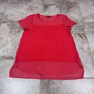 Vince Camuto Combo Blouse Women's Large Short Sleeve Pink Fairy Sheer